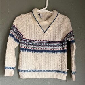 Toddler Vintage Cream Sweater with Blue and Red Accents